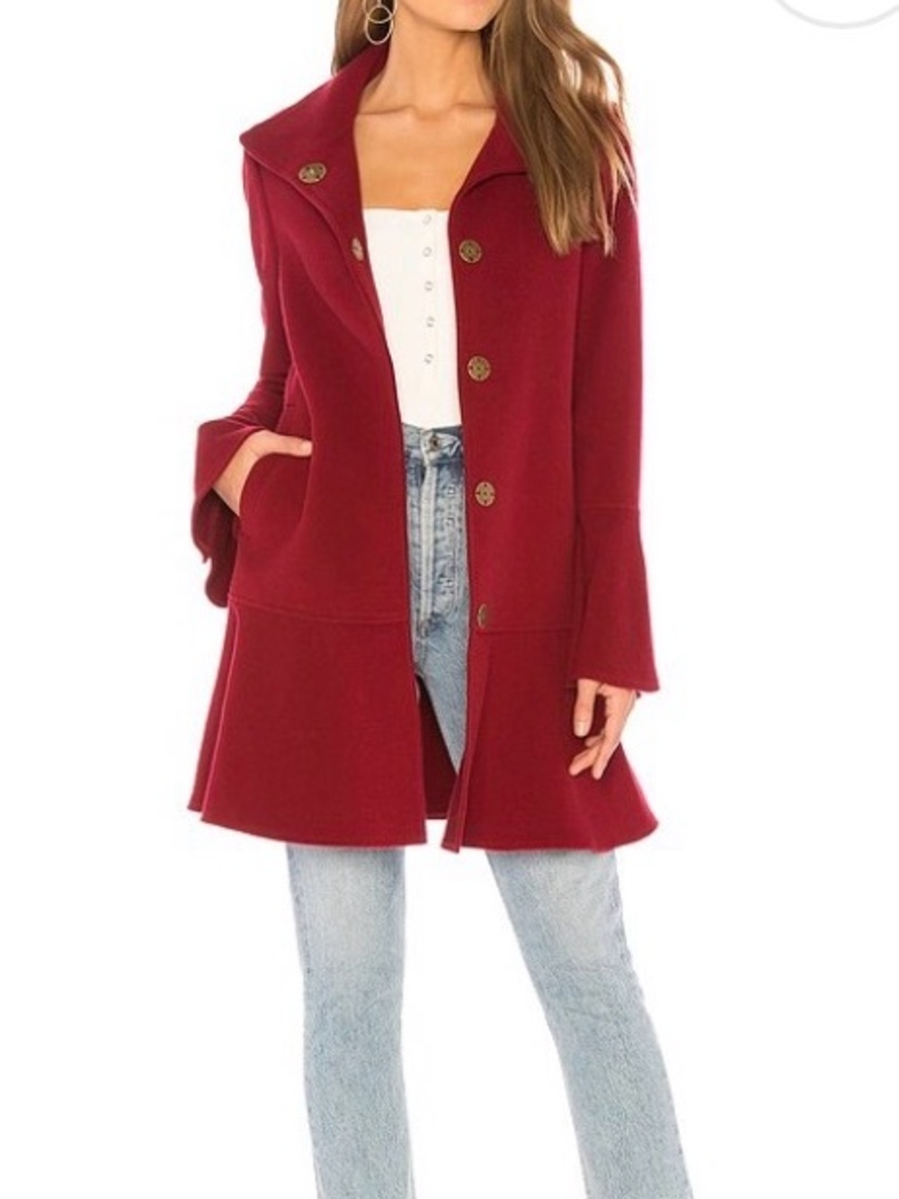 Joie Red Flared Hem Peacoat